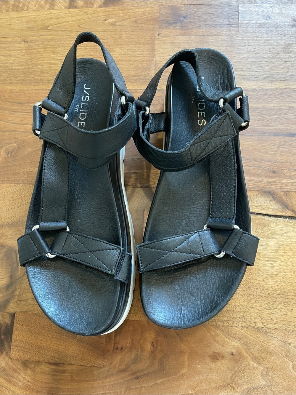 J/slides  Women's Black Leather Sport leather Sandals sz 8,5